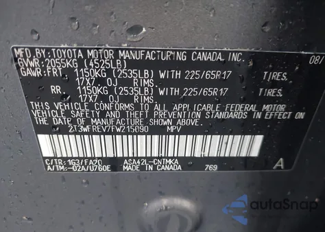 2015 Toyota Rav4 Xle z USA, uszkodzony, nr VIN 2T3WFREV7FW215090